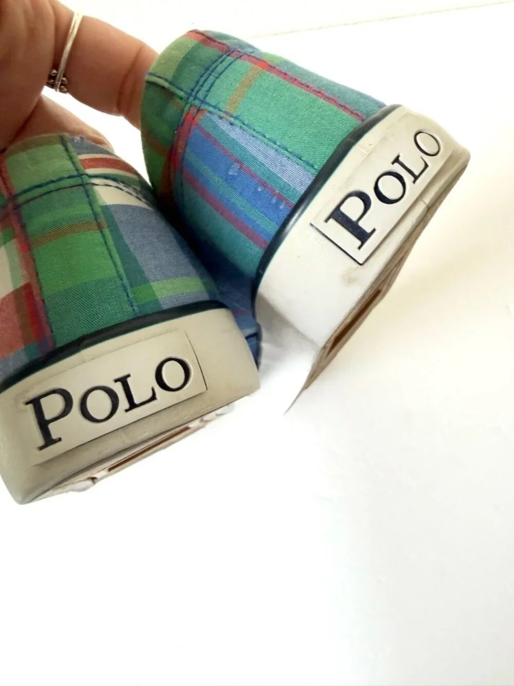 Polo Ralph Lauren Gillian Sneakers Womens Size 7 Madras Plaid Low Top Preppy
